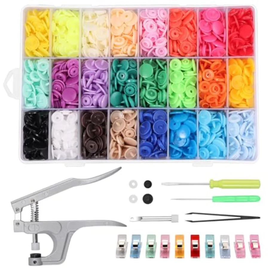 

Snaps and Snap Pliers Set 408 Sets T5 Plastic Snap Buttons 24 Colors Snap Fasteners Snap Press Pliers Snaps Starter Kit Snap Se