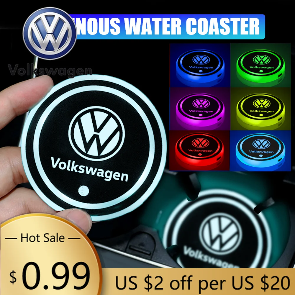 

For VOLKSWAGEN VW 2PCS Car Glowing Water Coaster Anti Slip Mat Water Cup Pad for Volkswagen VW Polo Scirocco Beetle CC Touran T-