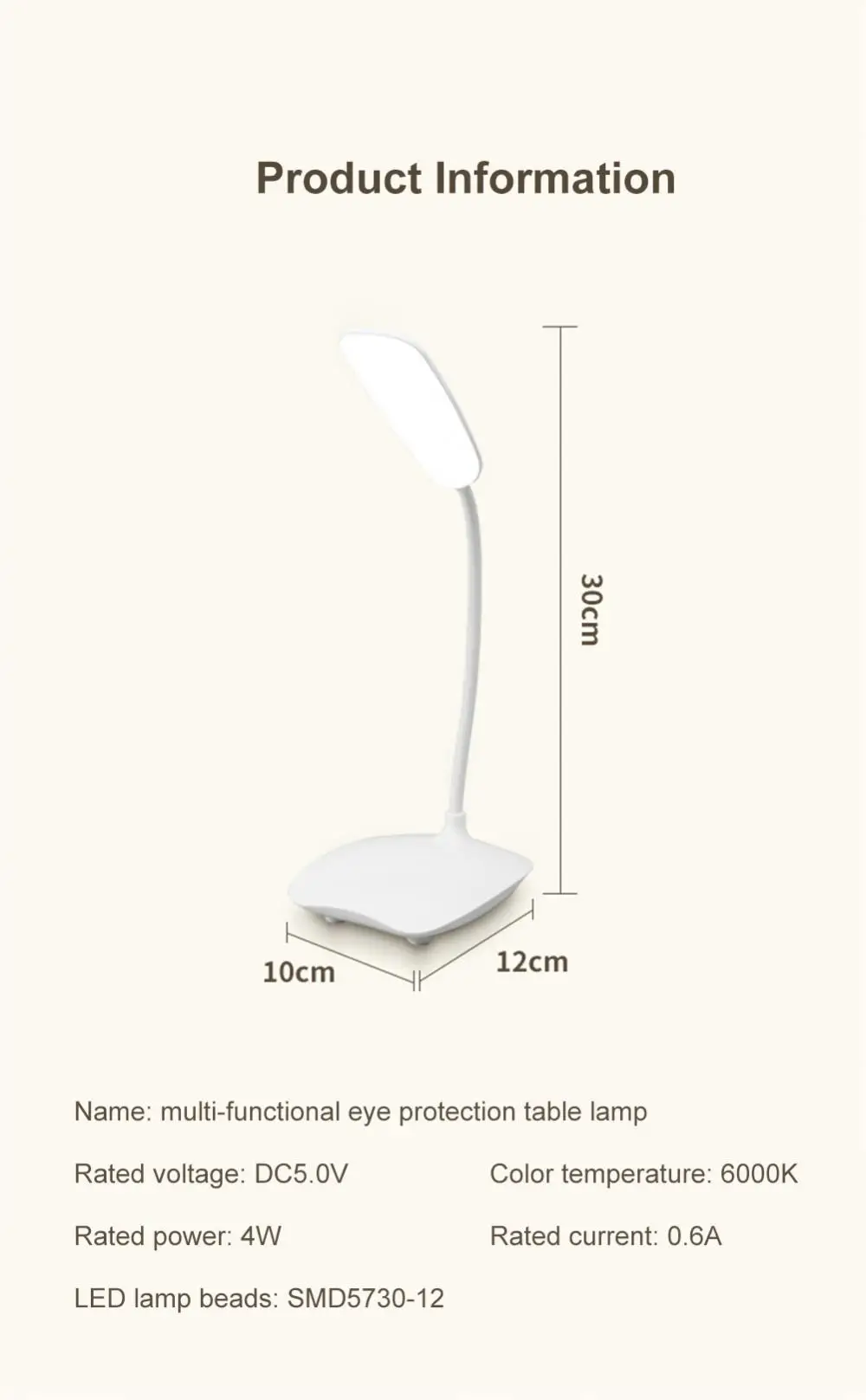 3 Levels LED Desk Lamp Foldable Dimmable Touch Table Lamp USB Powered Table Light Portable Eye Protection Bedroom Bedside Lamp