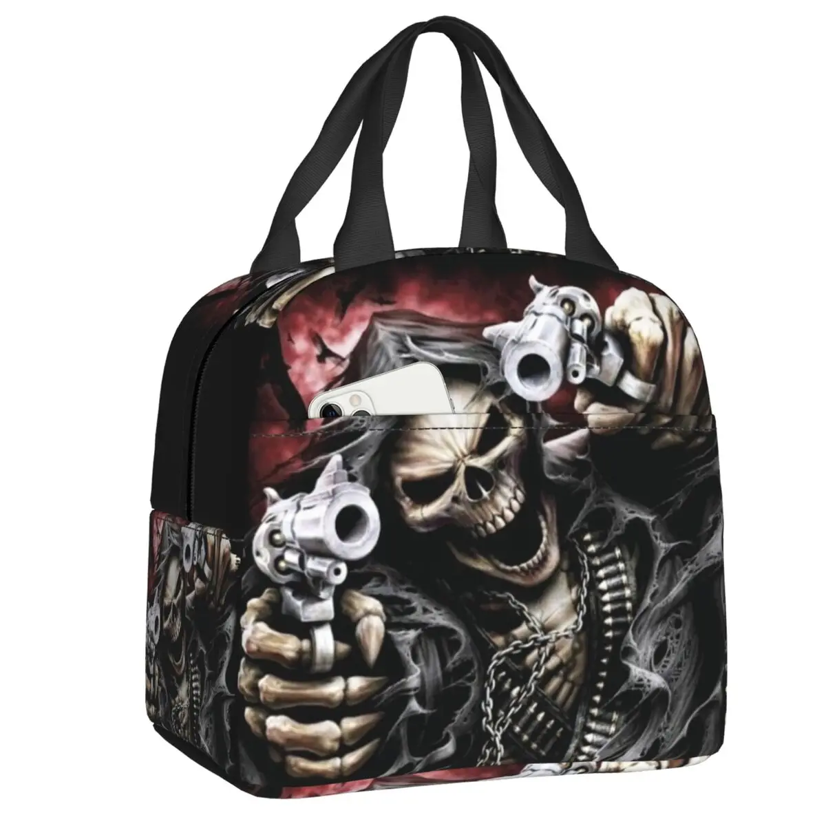 

Death Skull Lunch Bag Portable Horror Skeleton Thermal Cooler Insulated Bento Box For Women Kids Camping Travel Food Tote Bags