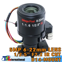 5MP 6-22mm Electric Varifocal CCTV LENS F2.2,1/2.5