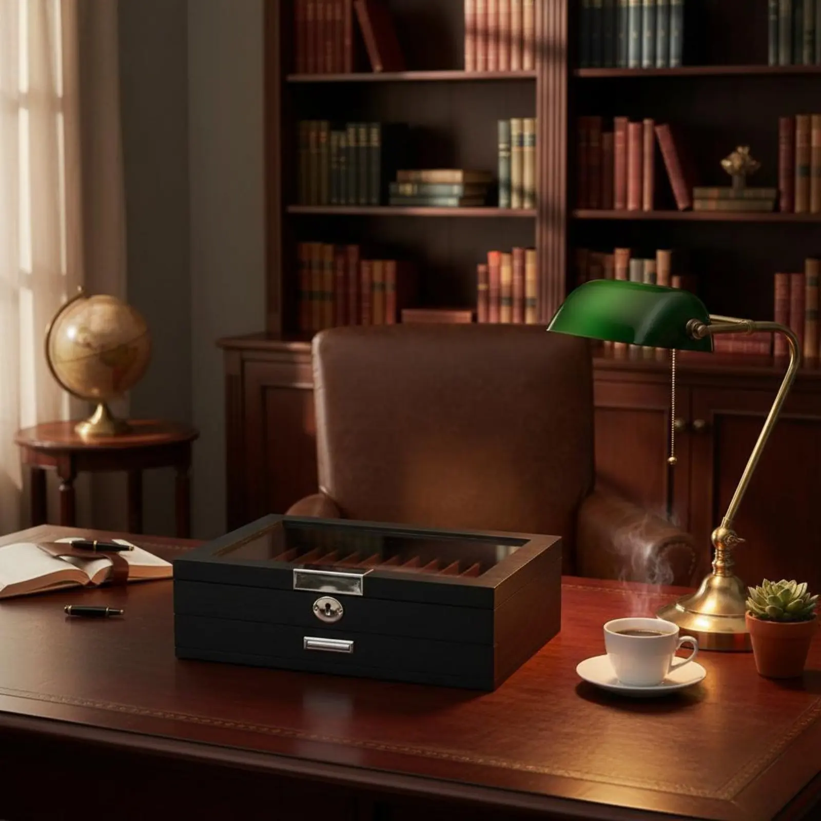 

Writing Pen Storage Box Large Capacity Wooden Pen Display Holder Lockable Design for Study Room