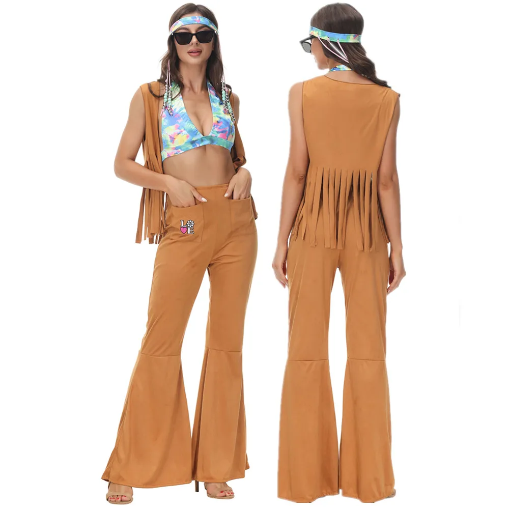 Costume de cosplay Hippicopter Vintage Peace Love pour hommes et femmes adultes, vêtements hippie rétro des années 70 et 80, costume amusant pour la fête d'Halloween