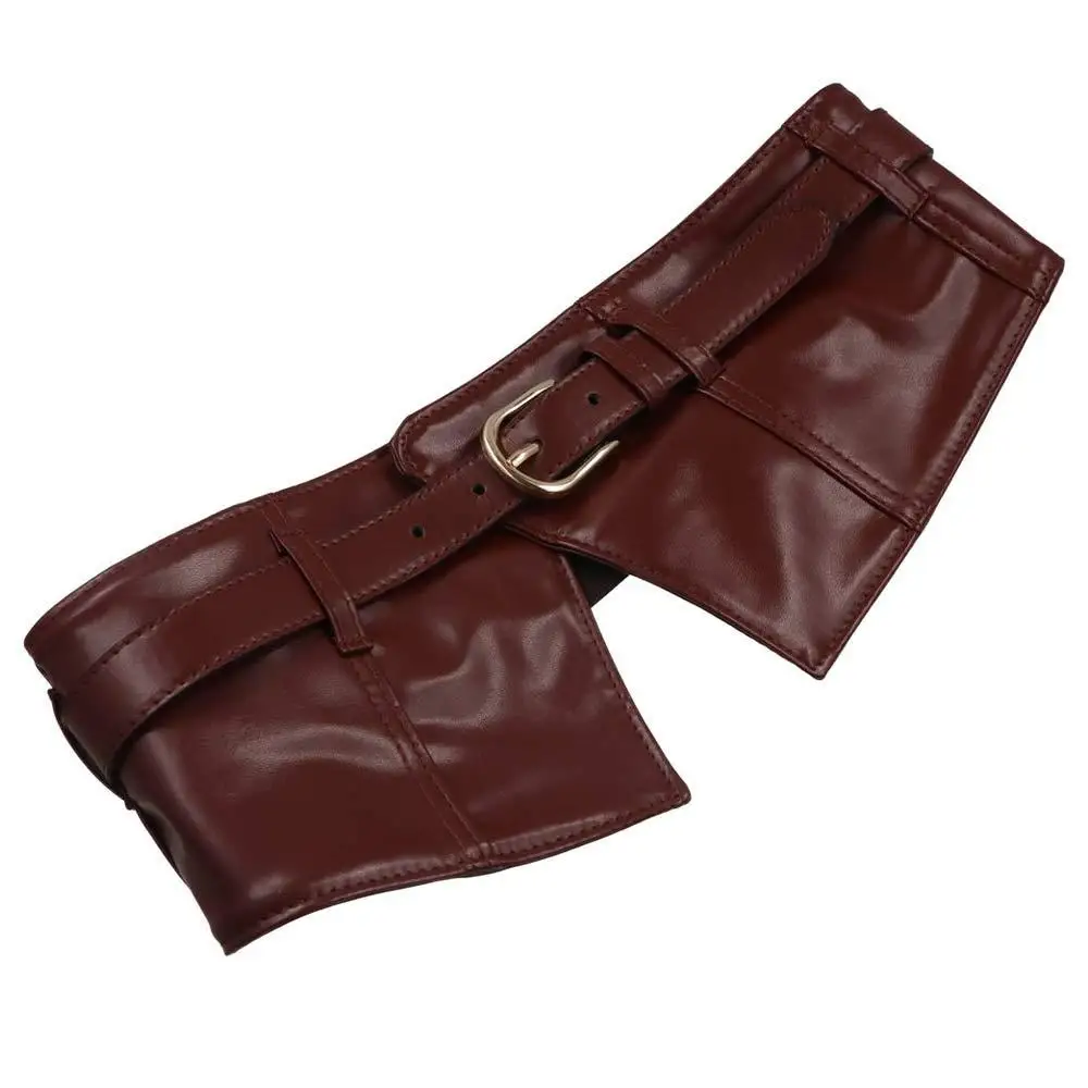 Gothic Adjustable Elastic Cummerbunds Solid Color Elastic Wide Belt Slimming PU Leather Waist Corset Dress