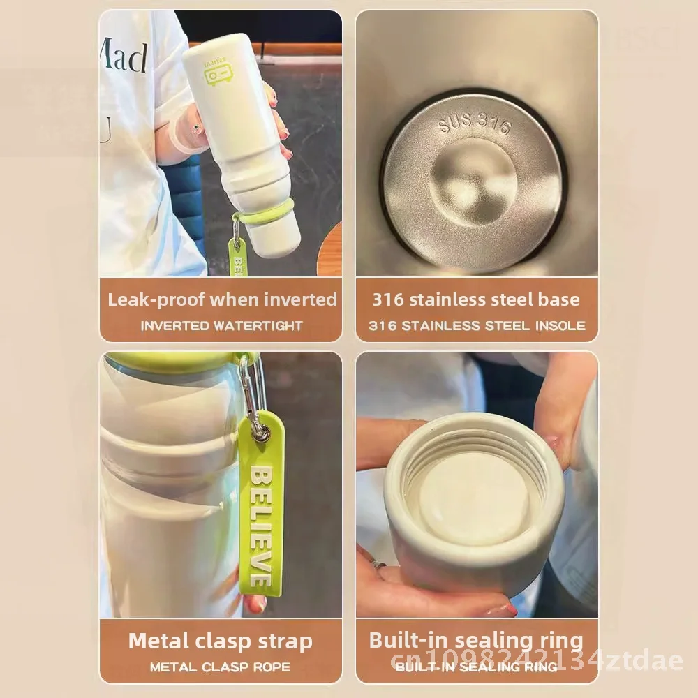 

Красочная чашка-термос для женщин, портативная бутылка для воды большой емкости со шнурком для офиса и использования на открытом воздухе, нержавеющая сталь 316,