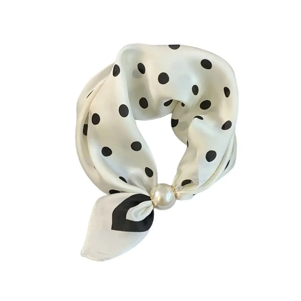

Flower Pearl Magnetic Buckle Scarf Black White Stripe Print Scarves Polka Dot Scarf Scarf Accessories Neckerchief