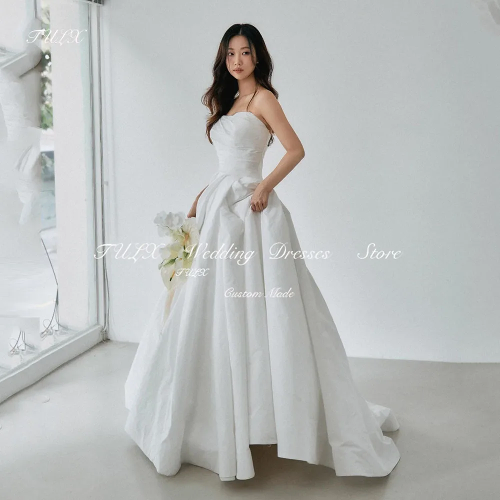 

TULX Princess A line Taffeta Korea Wedding Photo Shoot Dress Strapless Long Elegant Bridal Gowns Corset Back 웨딩드레스 Customized