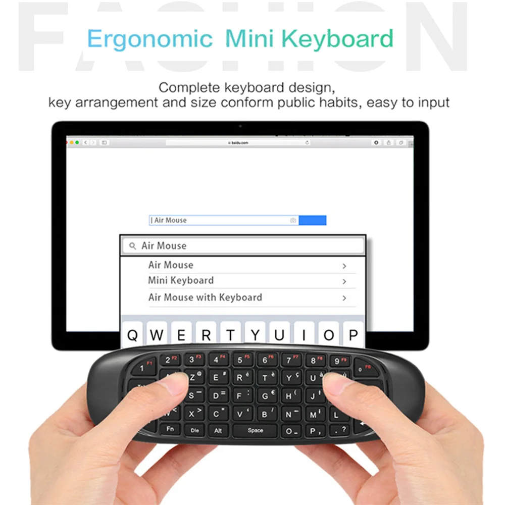Pop Mini Control Keyboard Air Mouse Wireless 2.4 Ghz-TV, PC, Game USB Receiver Backlight Remote Control Black