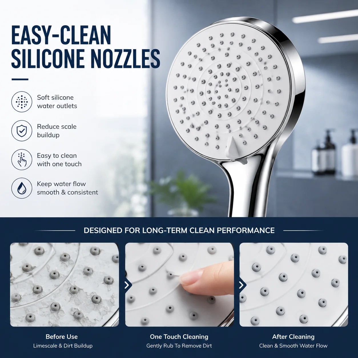 Shower Set,TOT TBW09010C2 Polished Plastic Shower Head Set 3 Modes Waterfall Rain Soft Easy Clean 1.6M Stainless Steel Hose Hote
