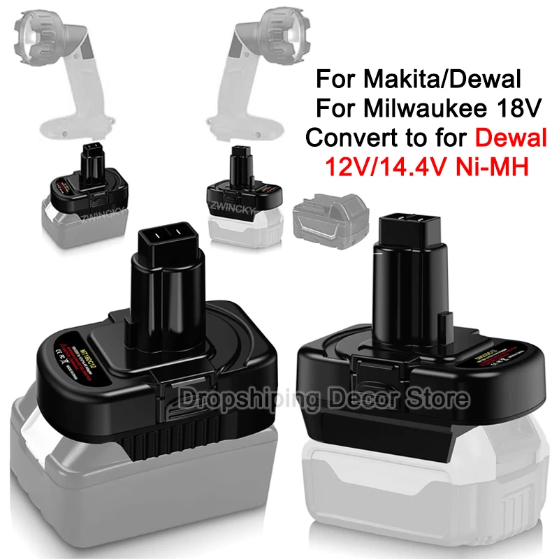 

Battery Adapter For Makita/Dewal/Milwaukee 18V Lithium Battery Convert to for Dewal 12V 14.4V Ni-MH Battery Tool(Only Adapter)