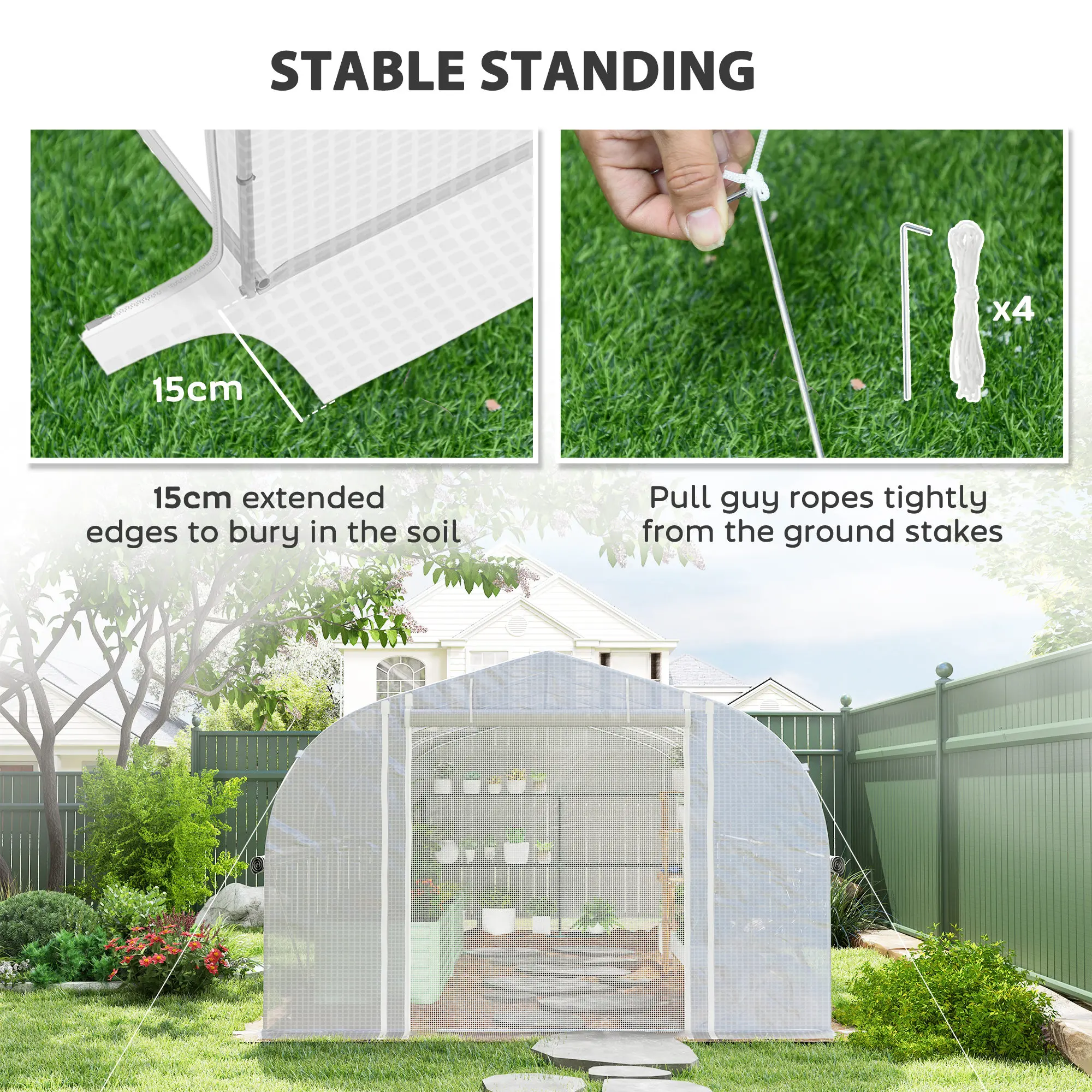 6 X 3 X 2m Polytunnel Greenhouse Garden Tunnel with Roll-Up Sidewalls, Mesh Door