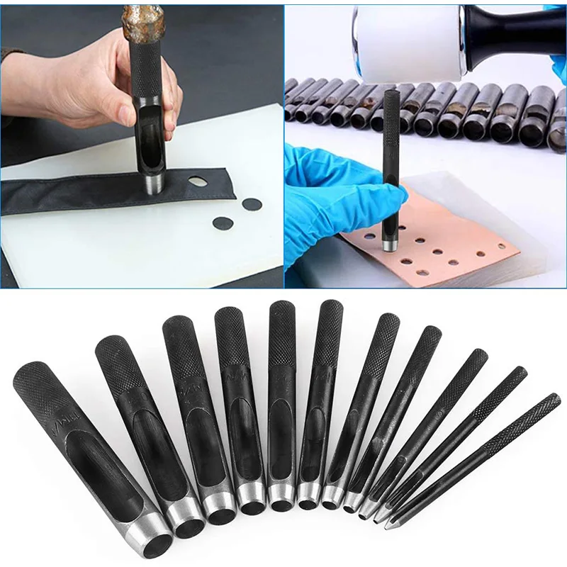 

11Pcs Round Steel Hollow Punch Set, 1-11mm Leather Craft Hollow Hole Punch Tools for Leather, Watch Band, Canvas, Eyelet