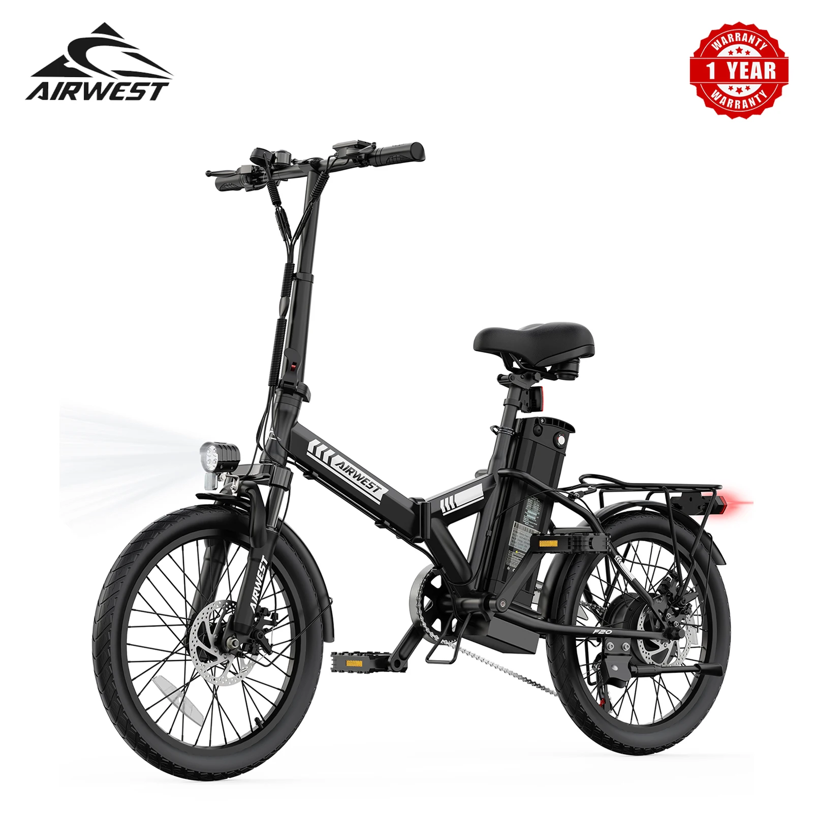 

AIRWEST F20 Adult Electric Bike,750W Peak motor,48V 7.8Ah Battery,20" Tire Commuter Electric Bike，20MPH,UL 2849,1 Year Warranty