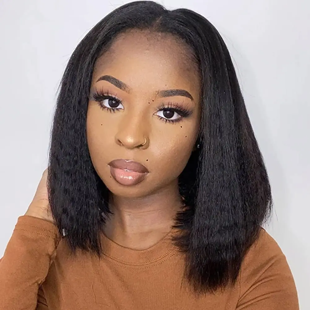 U Part Short Bob Wig Synthetic Kinky Straight Wigs For Black Women Natural Black U Shape Wigs No Leave Out No Glue 8-16inch