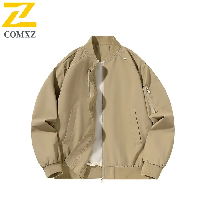 

2025 Spring Autumn American Streetwear Jacket Men Japanese Style Stand Collar Windproof Casual Water Resistant Baseball Coat