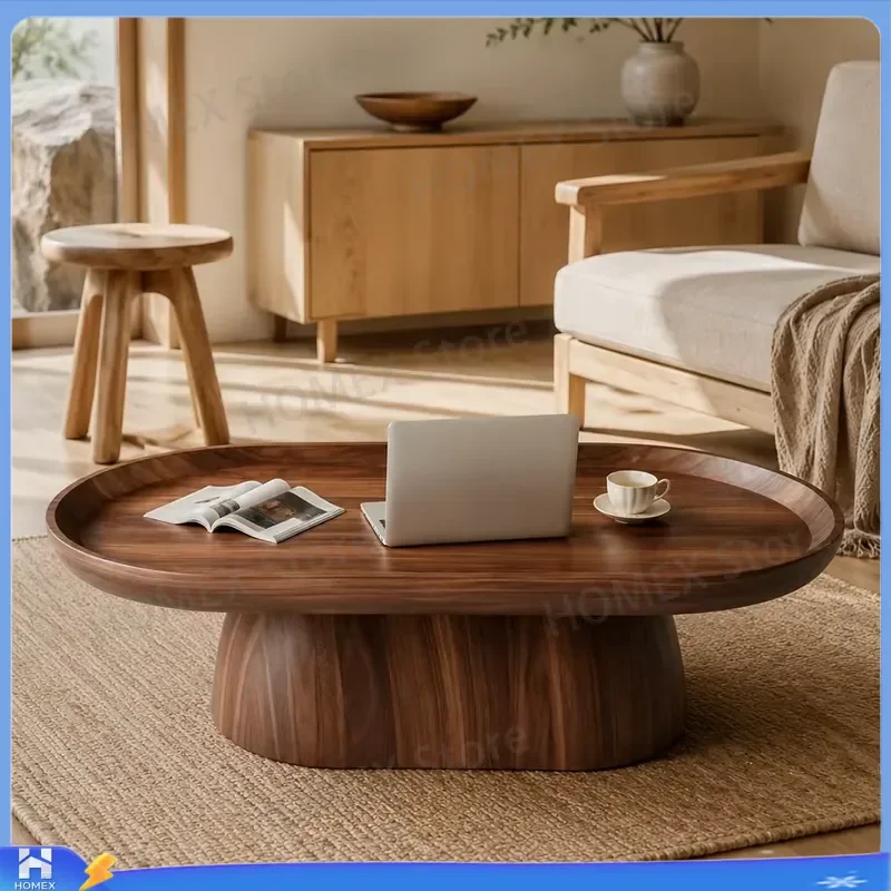 Nordic Small Solid Wood Coffee Table Oval Base Light Luxury Living Room Center Table E1 Eco Friendly Modern Side End Table
