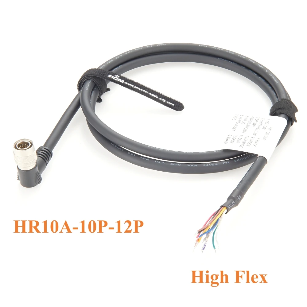 

90 Degree Compatible Hirose 12Pin Male HR10A-10P-12P to Open End Flying Bare Cable for Sony Panasonic Hitachi Jai Basler Toshiba