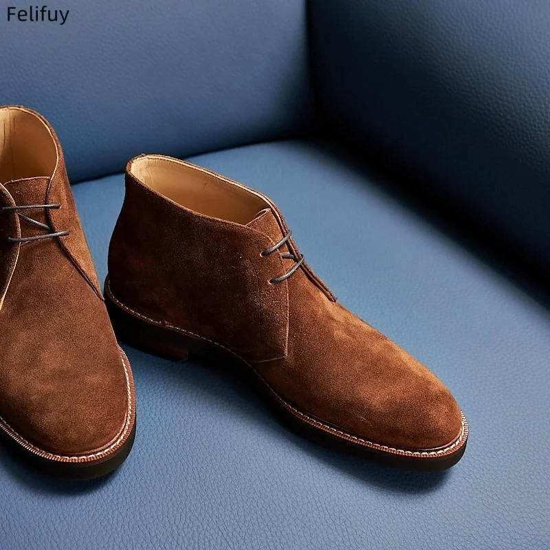 Men Chelsea Boots Cow Suede Pointed Simple Stylish Breathable Suitable for Young Business Short Boots High-Top Casual Shoes
