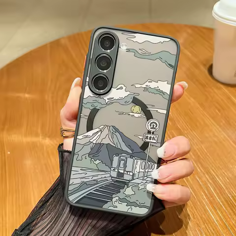 Magnetic For Magsafe Anime Train Mountain Case For Samsung Galaxy S25 S24 S23 Ultra S22 S21 FE A56 A15 A25 A35 A54 A55 5G Capa