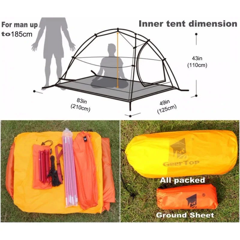 High Quality 2-Person 3-Season 20D Weight Waterproof Dome Backpacking Tent Camping, Hiking, Climbing, Travel Hot Selling