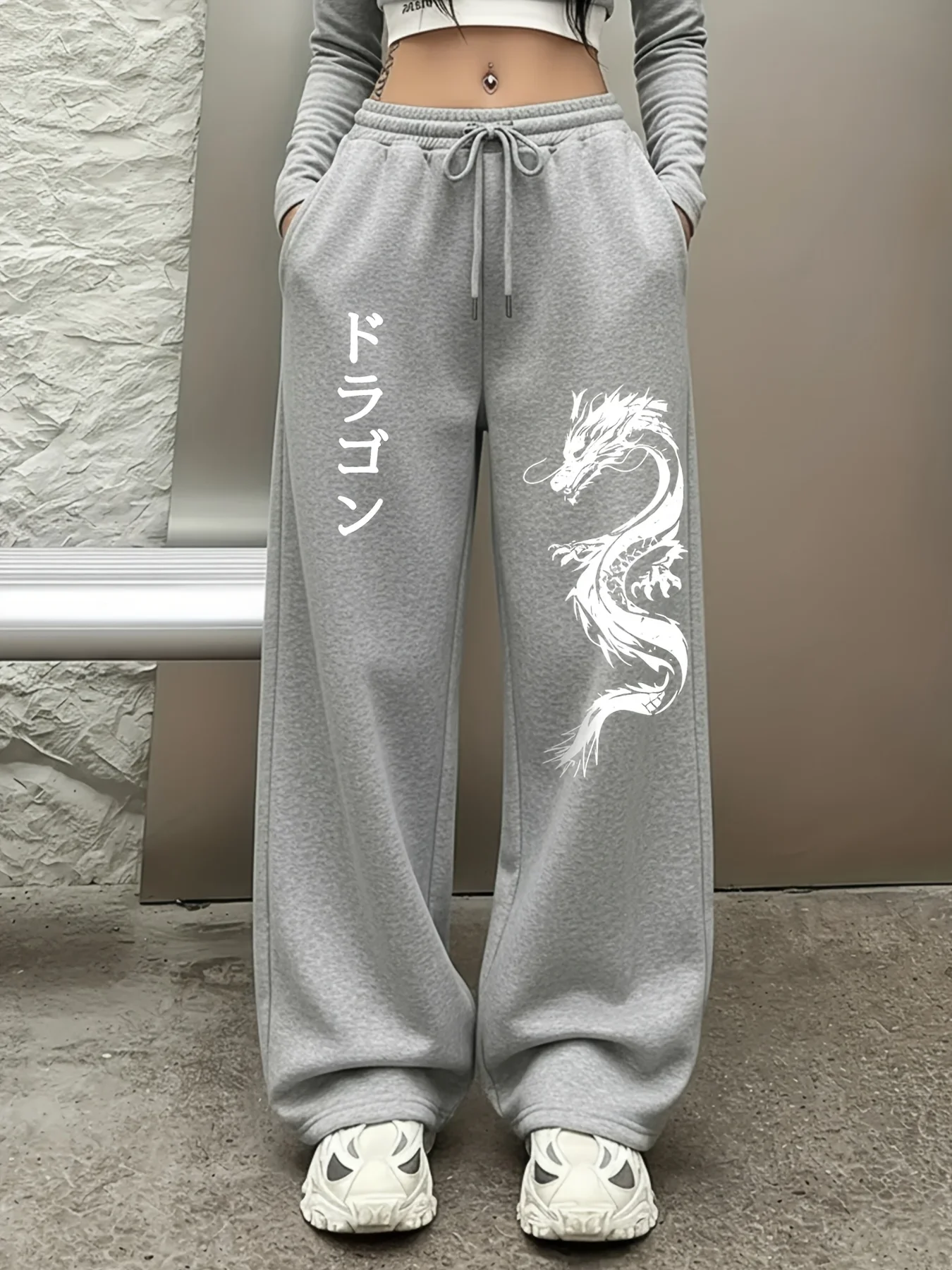 Women's dragon-patterned printed casual sports pants, warm and fashionable casual long pants suitable for all seasons
