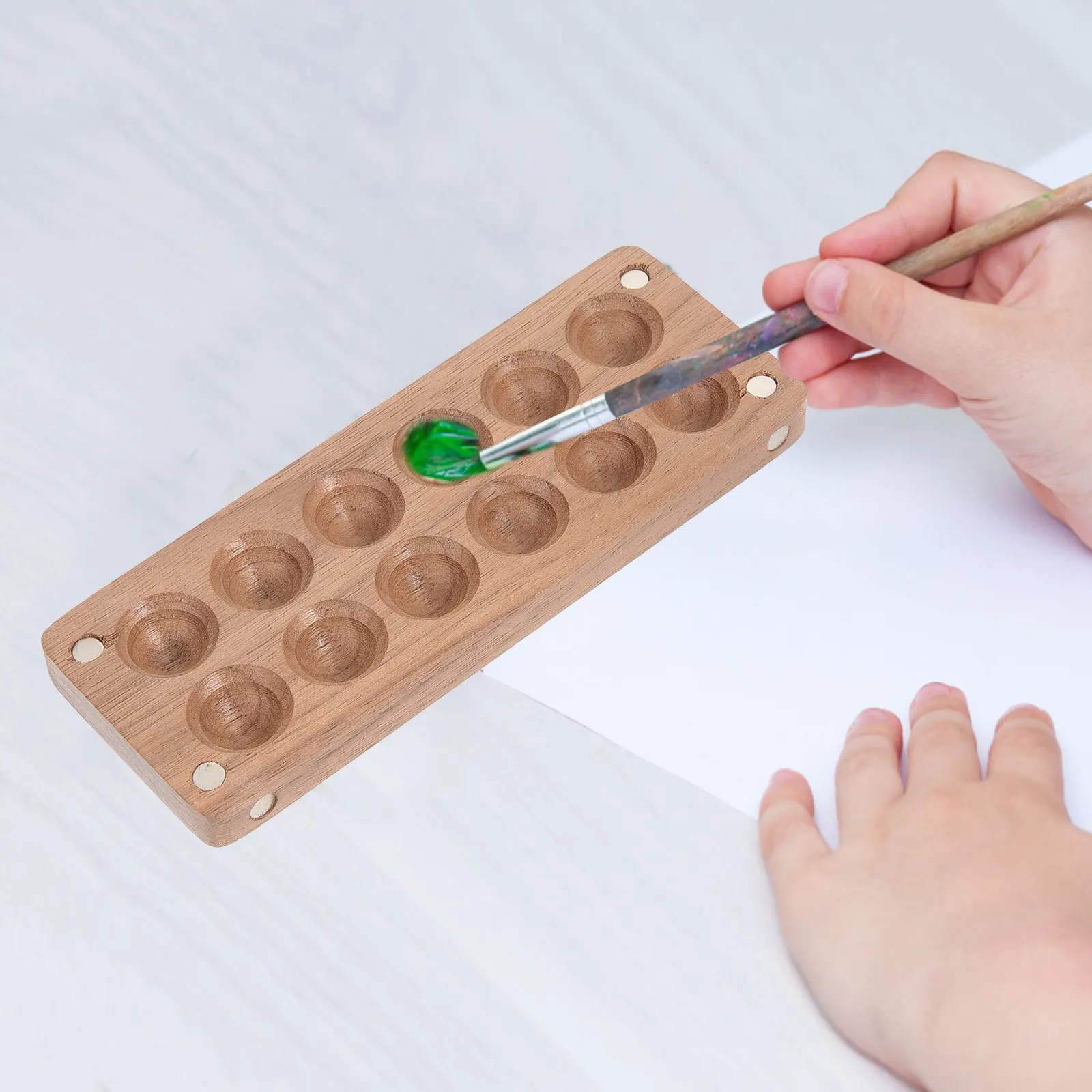 

Wooden Paint Palette Empty Watercolor Tray Mini Travel Box for Artists Kids Beginners Portable Outdoor Sketching Painting Tools