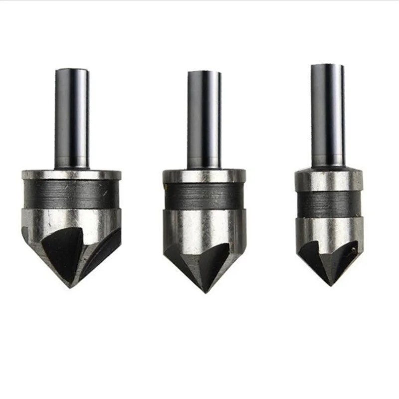 

90 Degree 3PC Five Edge Countersink Drill Bit 12/16/19mm Metal Woodworking Titanium Hole Opener Chamfering Tool Aluminum