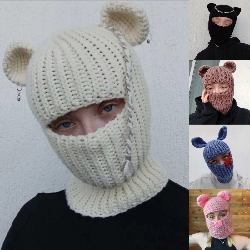 Eye Exposed Knitted Hat for Teenagers Keeping Warm Protecting Ear Neck Guard Hat Dropshipping