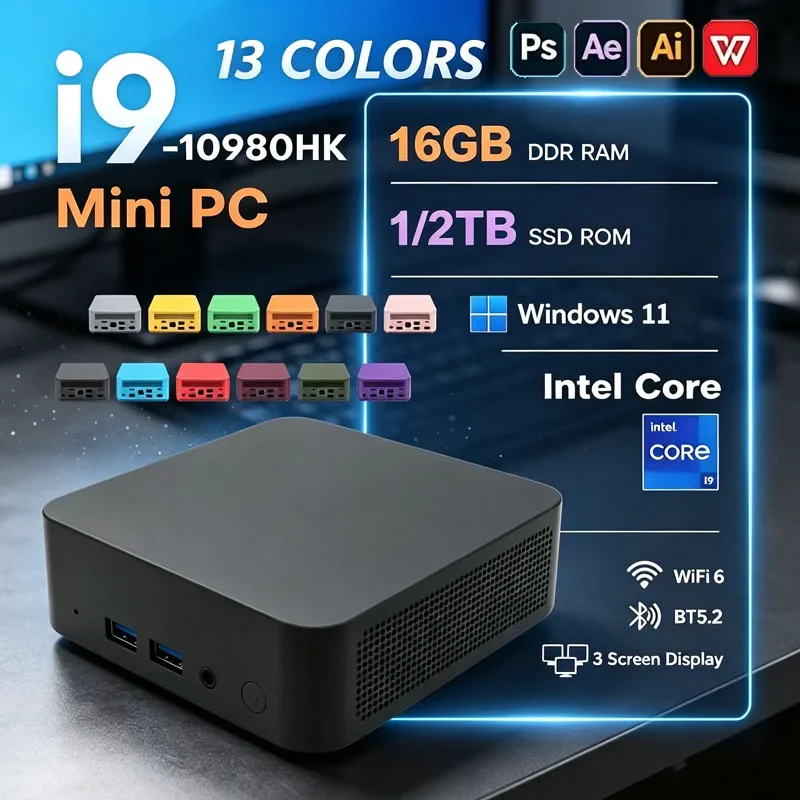 2026 Mini PC Intel I9-10980HK Windows 11 Pro Desktop PC Gaming Computer 32GB DDR4 512GB/1TB SSD WiFi6 BT5.2 4K Pc Desktop