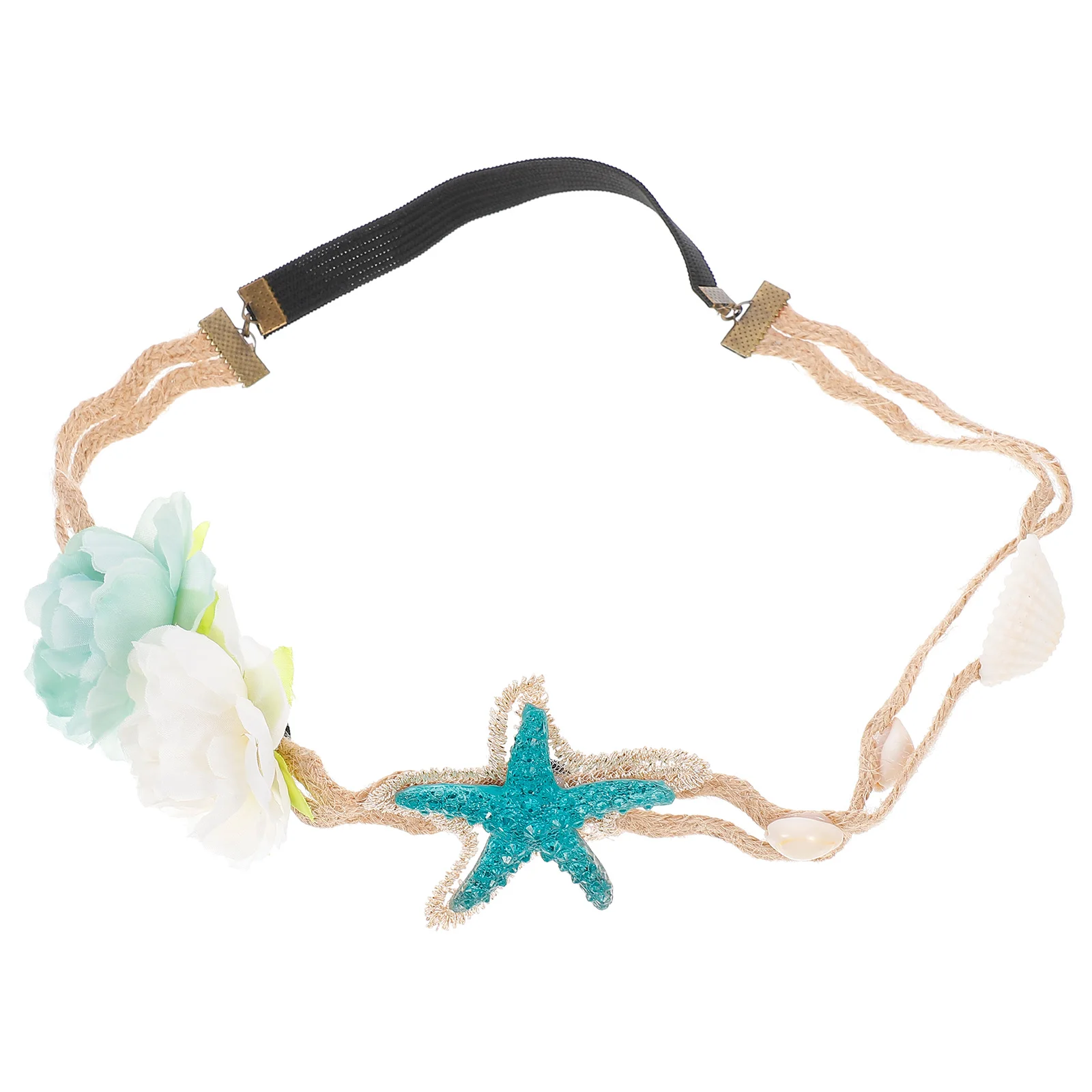 

Flower Shell Headband 53 59cm Girth Stretch Comfortable Beach Accessories Star Fish Design Premium Texture Natural Seashell