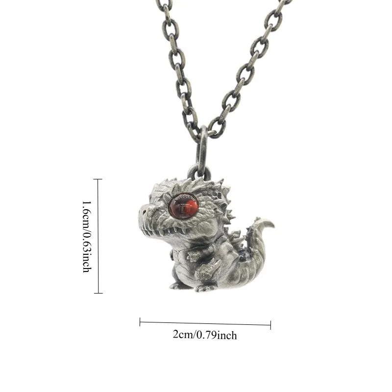 New Cartoon Retro Godzilla Necklace Q-version Cute Godzilla Monster Pendant Men's and Women's Sweater Chains Holiday Gift - view 5