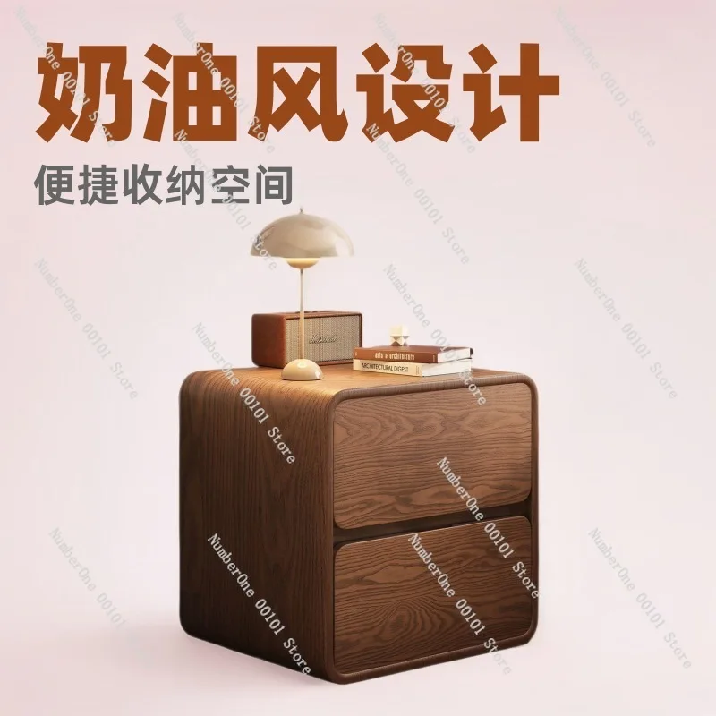 Elegant Walnut Color Solid Wood Bedside Table Modern Light Luxury Nightstand for Home Bedroom Simple Storage Cabinet Fully