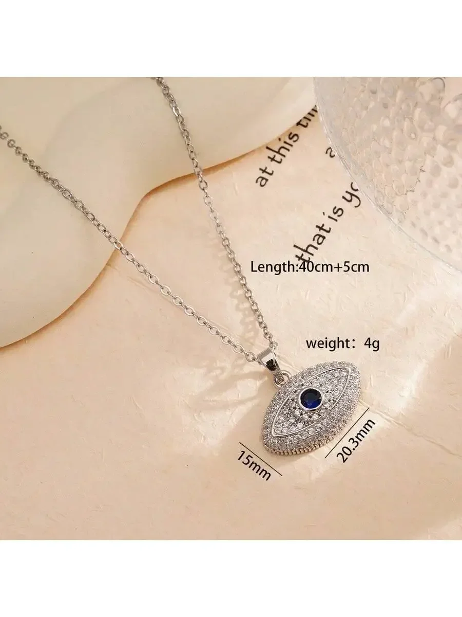

Fashion Evil Eye Pendant Necklace For Women With Rhinestones And Blue Stone