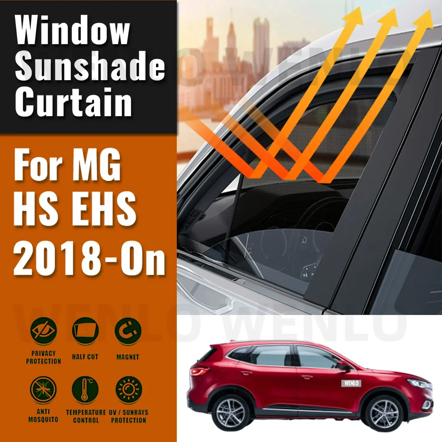 MG HS EHS 2018-2023 2024 마그네틱 자동차 차양 바이저, 전면 앞 유리 프레임 커튼, 후면 베이비 윈도우 차양 쉐이드 실드