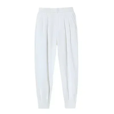 Summer Ice Silk Ultra-thin Men's Casual Suit Pants 2025 Fashion Zipper Beam Feet Street Harem  Ankle Length Trousers Black White