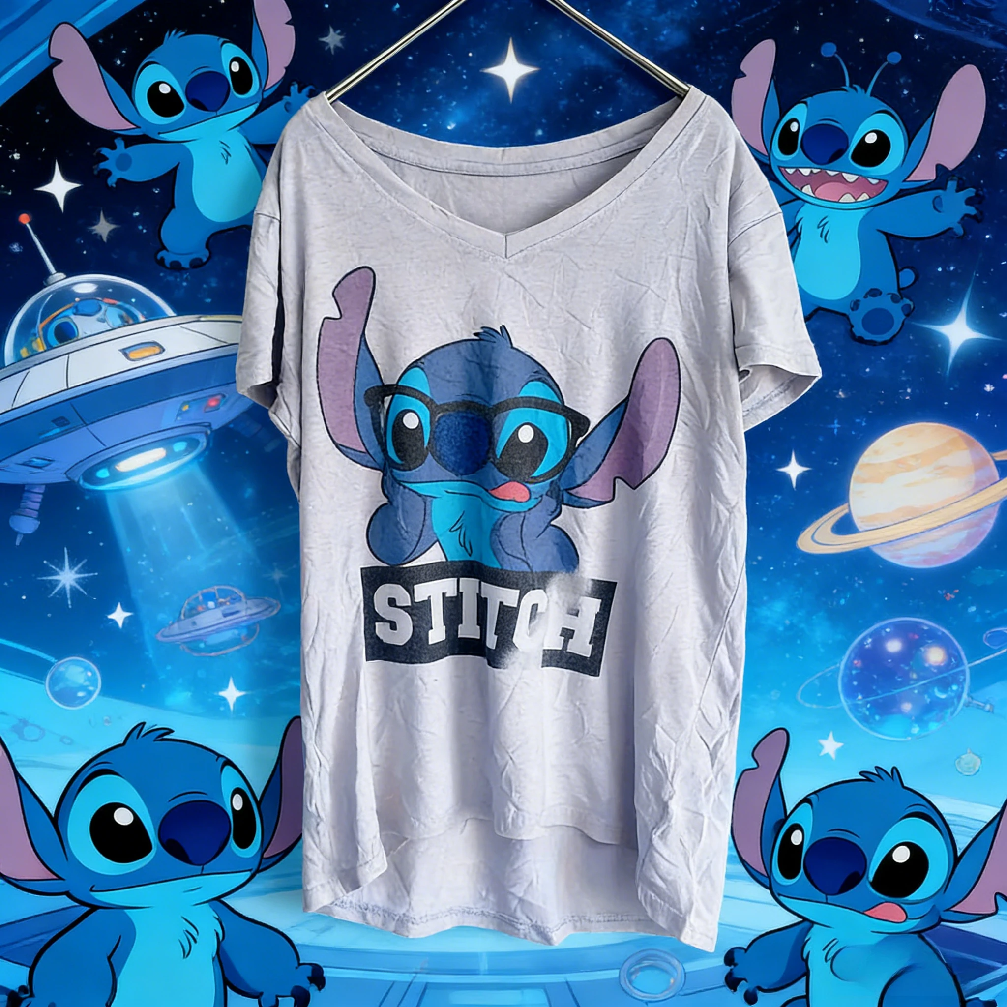 

Футболка Disney Summer Star Baby Stitch из 100% чистого хлопка с принтом для мужчин и женщин, повседневный уличный свободный и дышащий топ