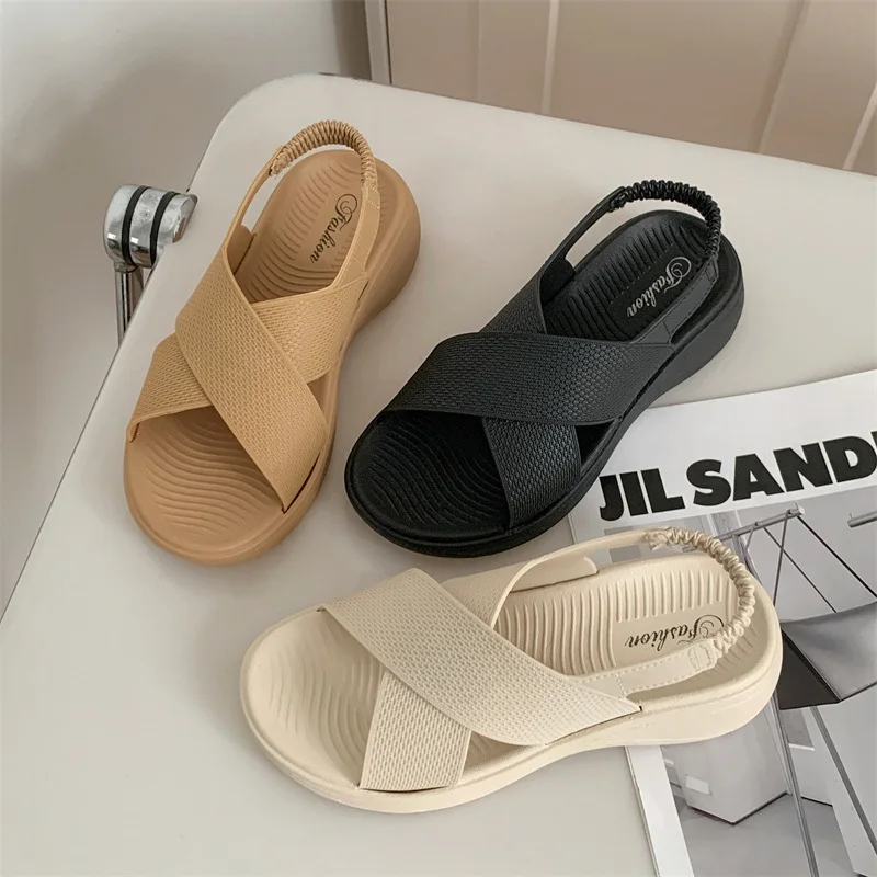 

Women's Solid Color Sandals 2026 Summer New Off Slip PVC Casual Sandals Thick Bottom Fashion Beach Flat Shoes 4CM ﻿