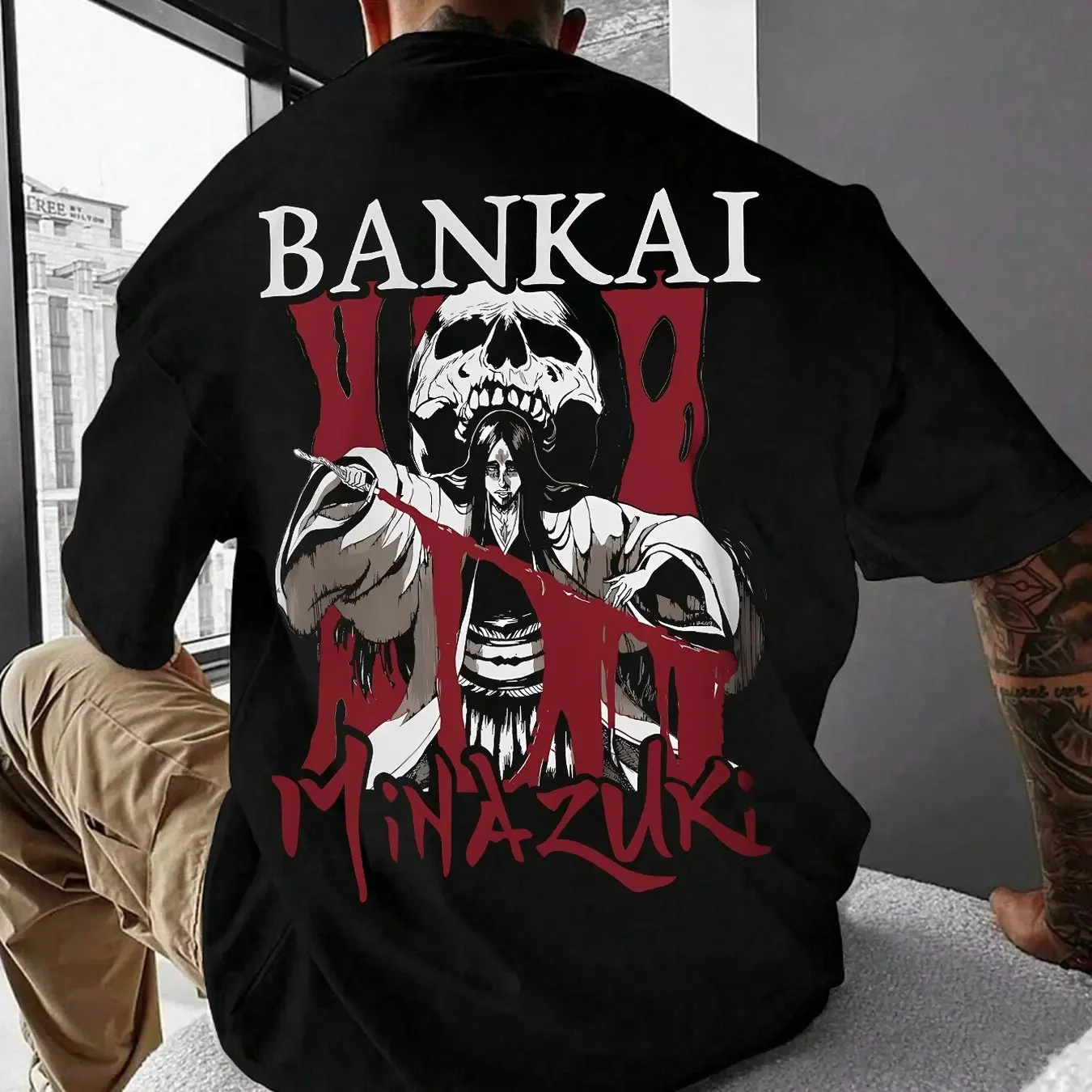 

Men's Casual Crew Neck T-Shirt Bankai Minazuki Skull Print Summer New Men's Women's Retro Fashion Short Sleeve Top