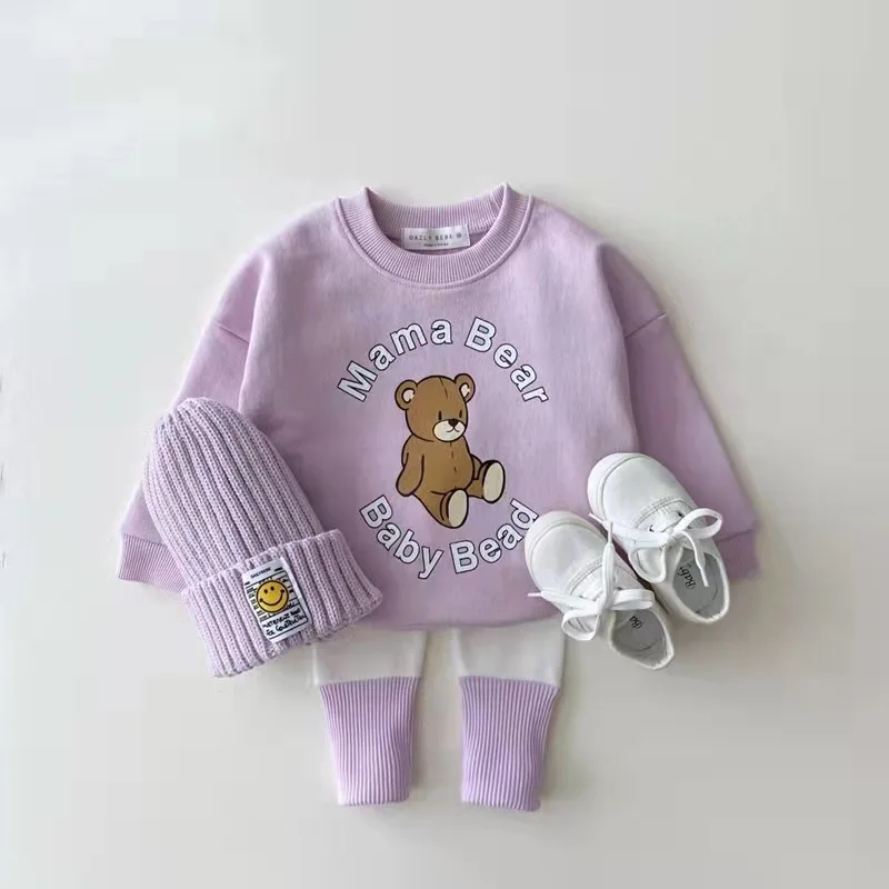 2025 outono novas crianças moletom bonito urso carta impressão meninos meninas casual pulôver algodão bebê versátil topos crianças roupas
