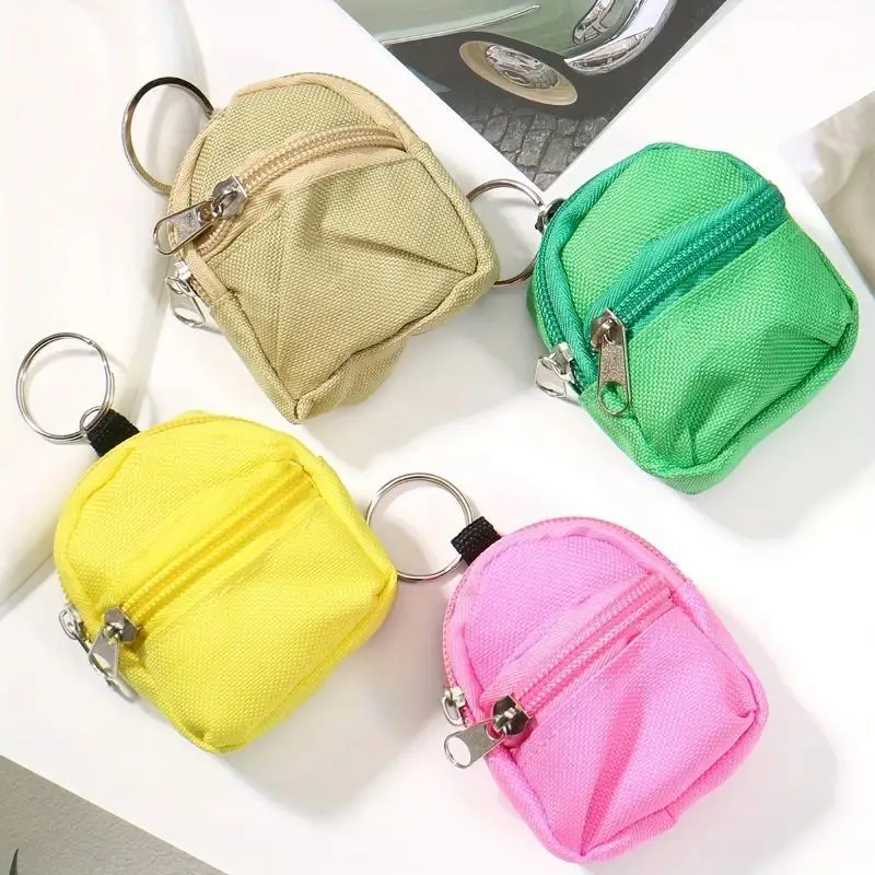 Mini Backpack Style Canvas Coin Purse With Key Ring And Zipper Closure For Daily Small Items Storage