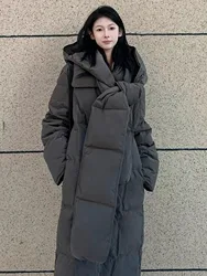 Korean Cotton Jacket 2024 Autumn Winter Warm Hanging Detachable Hat Large Quilt Scarf Long Cotton Jacke Down Cotton Jacket Women