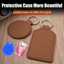 Vintage Leather Keychain Doorlock Access ID Card Case Control Keyfob Tag Protective Card Bag Key Chain Access Key Tag Key Ring