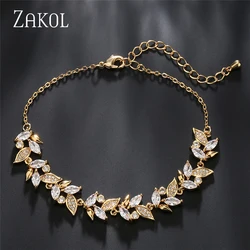 Fashion Marquise Leaf Zircon Charm Bracelets for Women Shiny AAA Cubic Zirconia Gold Color Adjustable Bracelet Wedding Jewelry