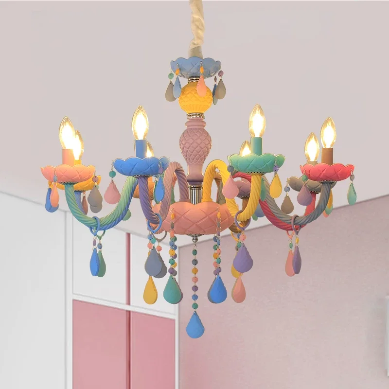 Modern Macaron Colorful Crystal Chandelier Nordic Children rainbow Pendant lamp Bedroom Children Room Luminaire Light Fixtures