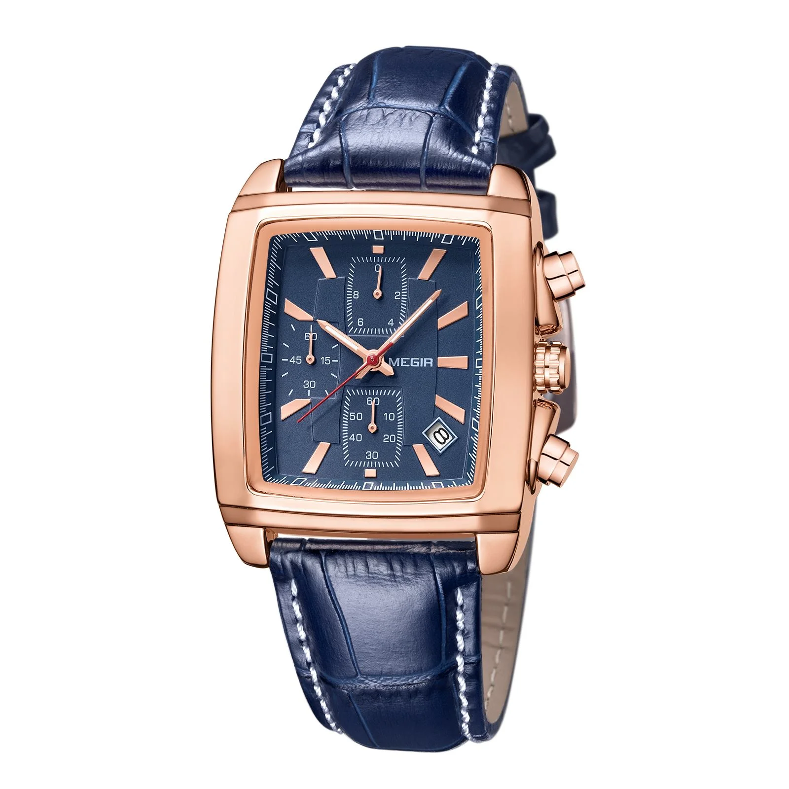 MEGIR Luxury Chronograph Square Man Watch Waterproof Luminous Date Men Watch Sports Leather Men's Watches Quartz Reloj Hombre