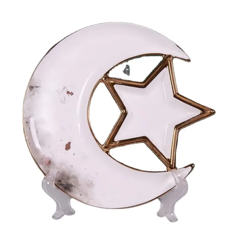 Eid plates Islam Ramadan unique design the moon star shape ceramic snack plates serving dishes