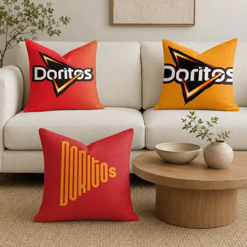 American Chips D-Doritos Pattern Cushion Cover Organic Linen Square Pillow Case Durable Non-Allergenic And Kind To Skin