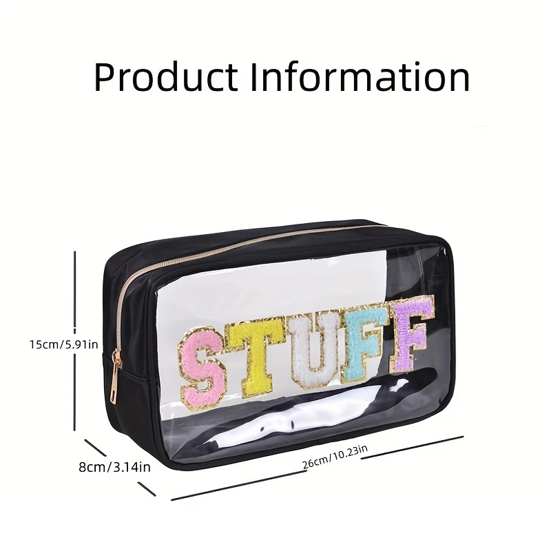 PVC Embroidered Letter Transparent Bag Makeup Bag Wash Bag Waterproof Large Capacity Cosmetic Storage Bag Clear Bag