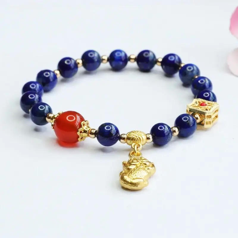 Natural Lapis Lazuli Bracelet Pixiu Tassel Red Chalcedony Jewelry Perfect Festival Gift
