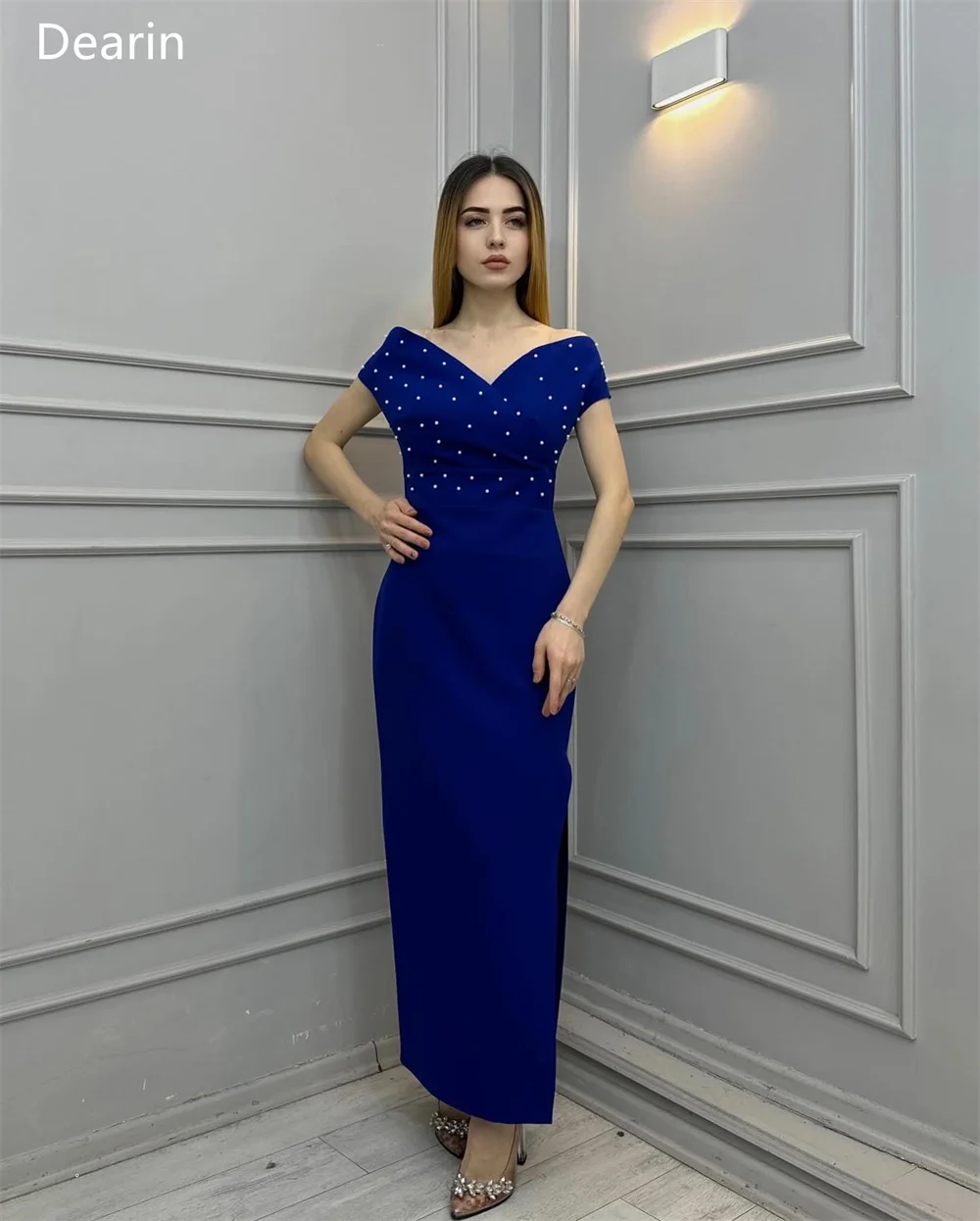 Formal Dress Dearin Off-the-shoulder Column Floor Length Skirts Vertically Bead Bespoke Occasion Dresses Prom Saudi Arabia Eveni